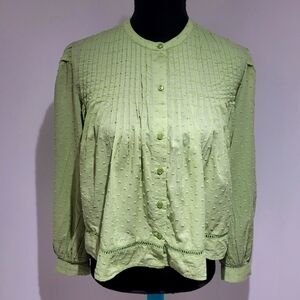Old Navy Women's Swiss Dot Button-Down Long Sleeve Pintuck Top XS Green Bohemian